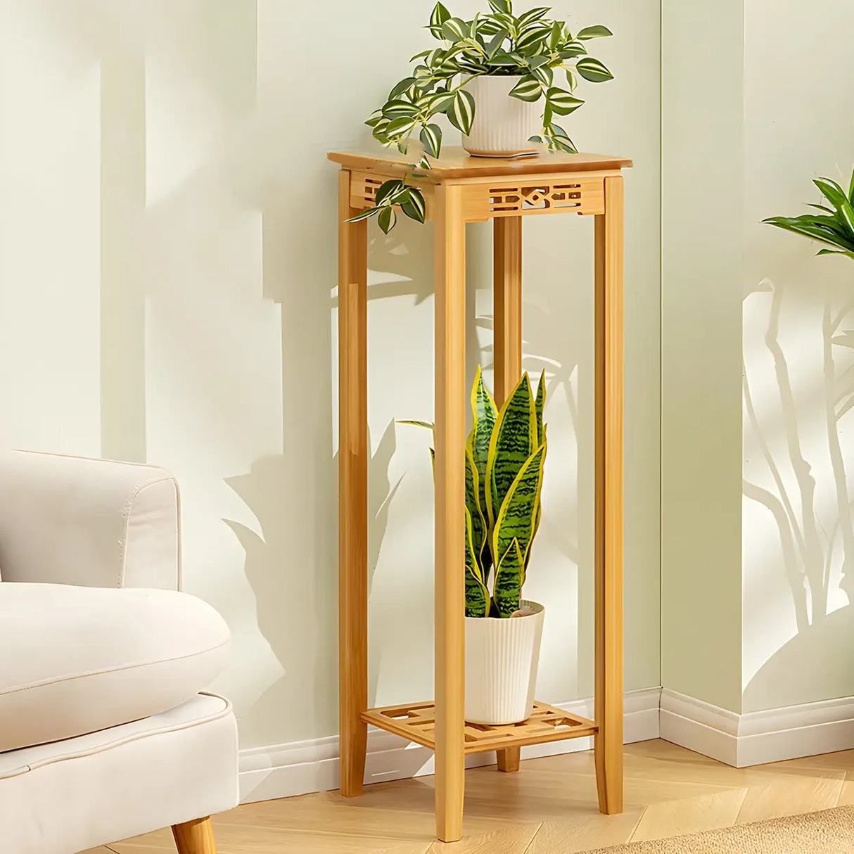 Home Display Modern Waterproof Square Bamboo Plant Stand Image - 25