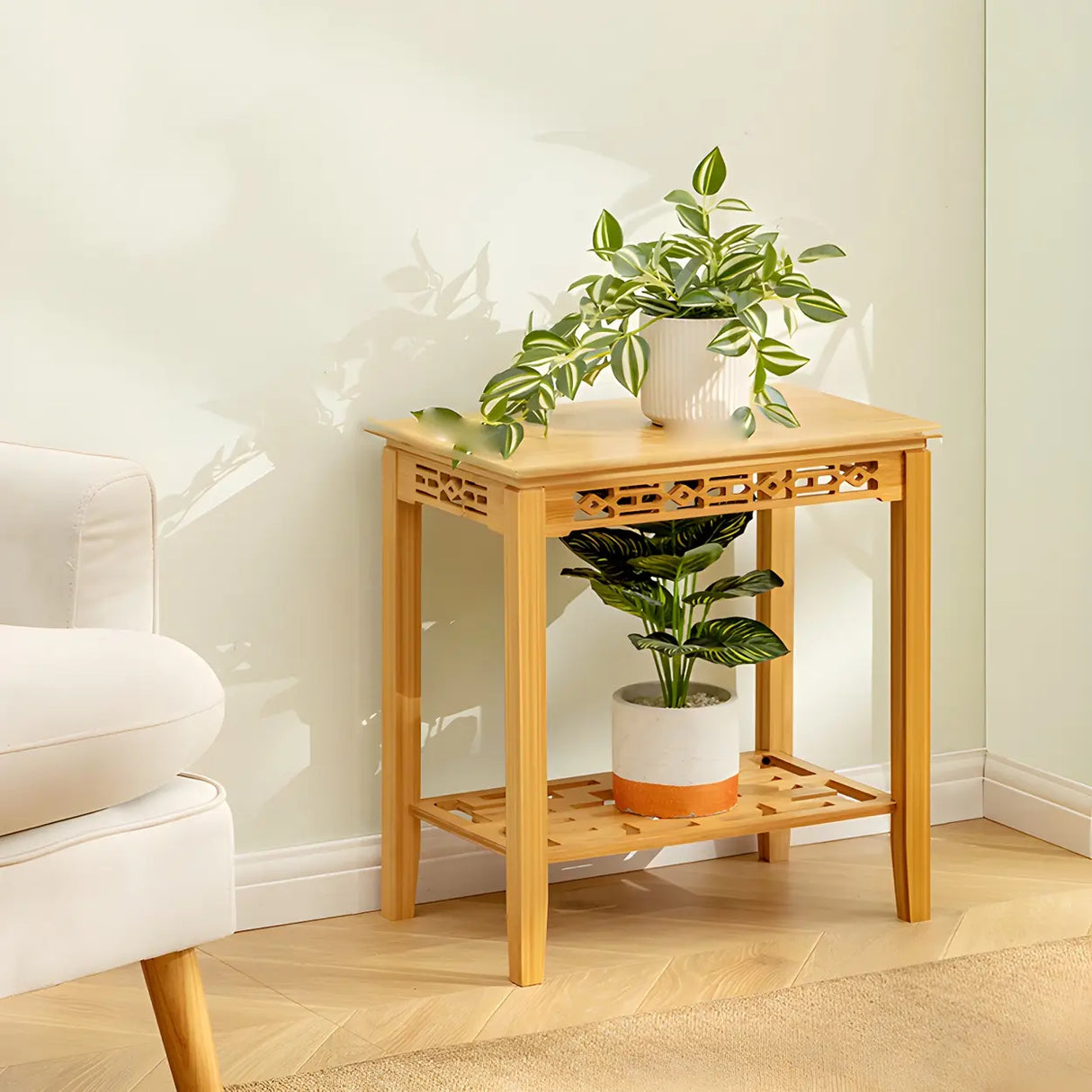 Home Display Modern Waterproof Square Bamboo Plant Stand Image - 26