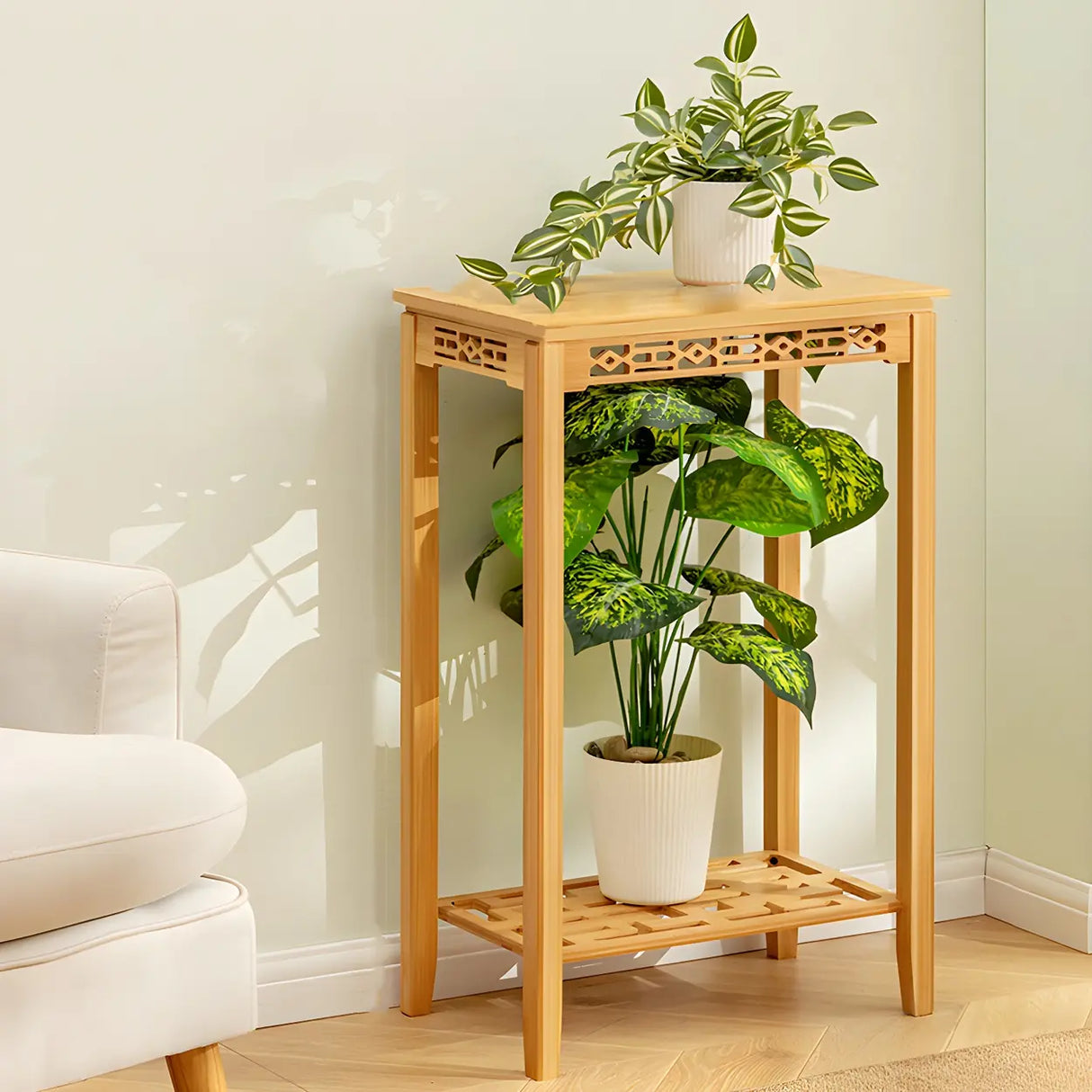 Home Display Modern Waterproof Square Bamboo Plant Stand Image - 27