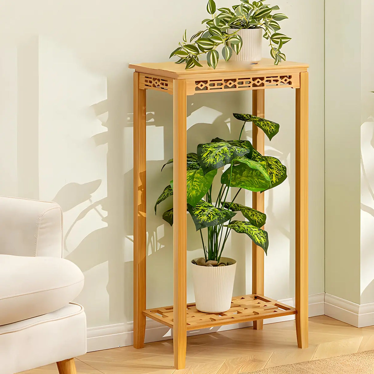 Home Display Modern Waterproof Square Bamboo Plant Stand Image - 28
