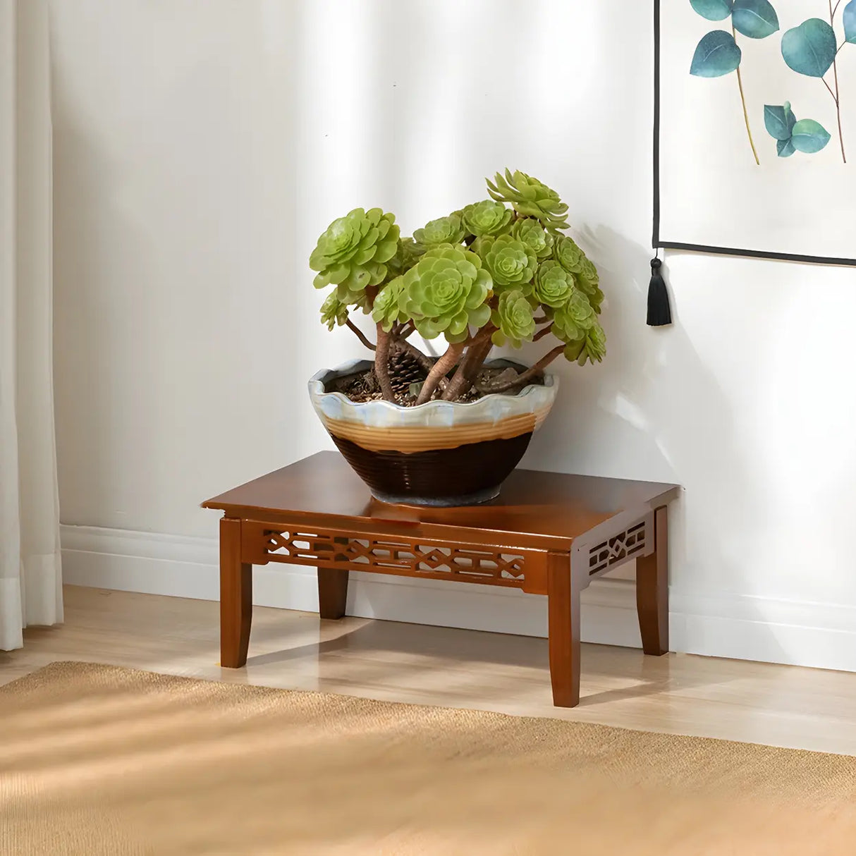 Home Display Modern Waterproof Square Bamboo Plant Stand Image - 3