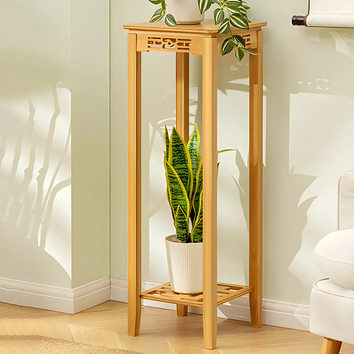 Home Display Modern Waterproof Square Bamboo Plant Stand Image - 4