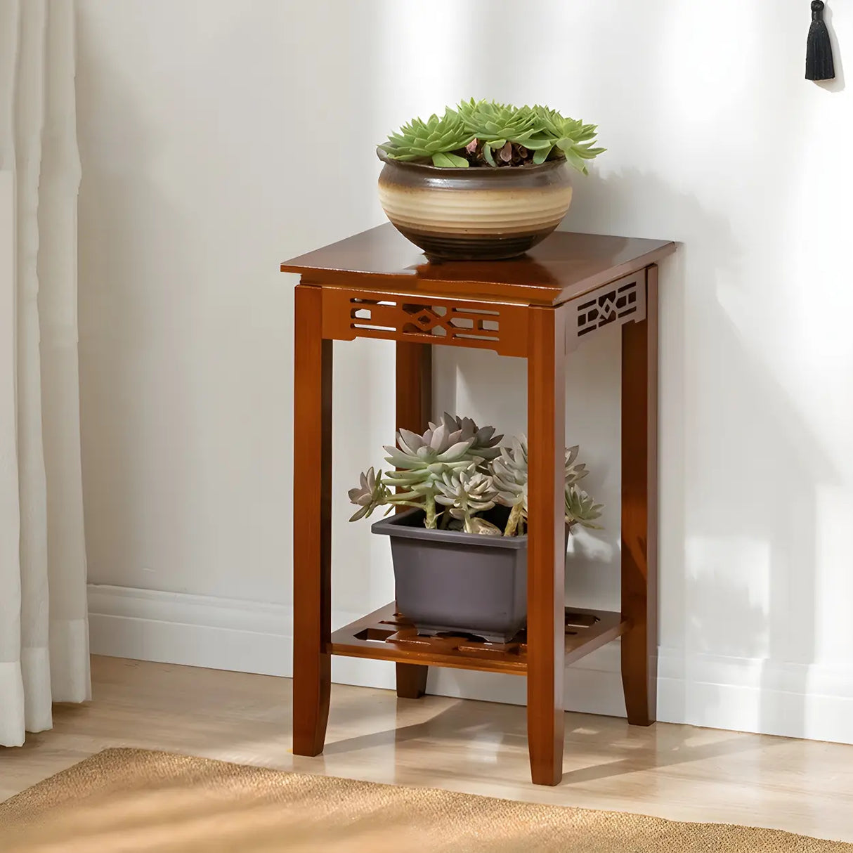 Home Display Modern Waterproof Square Bamboo Plant Stand Image - 5