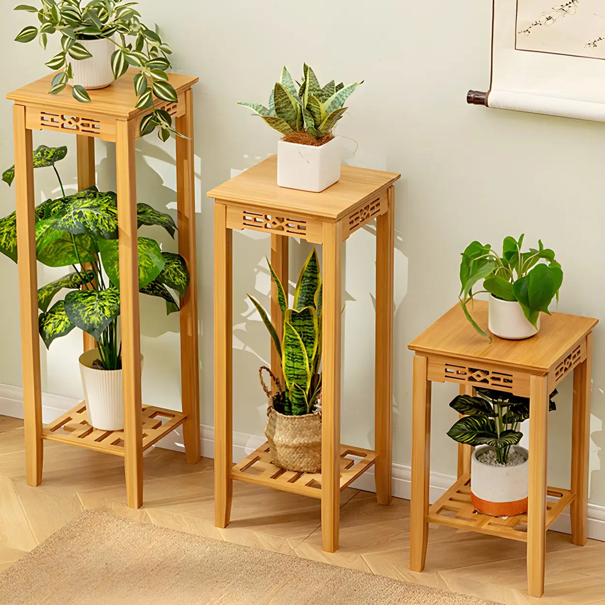 Home Display Modern Waterproof Square Bamboo Plant Stand Image - 6