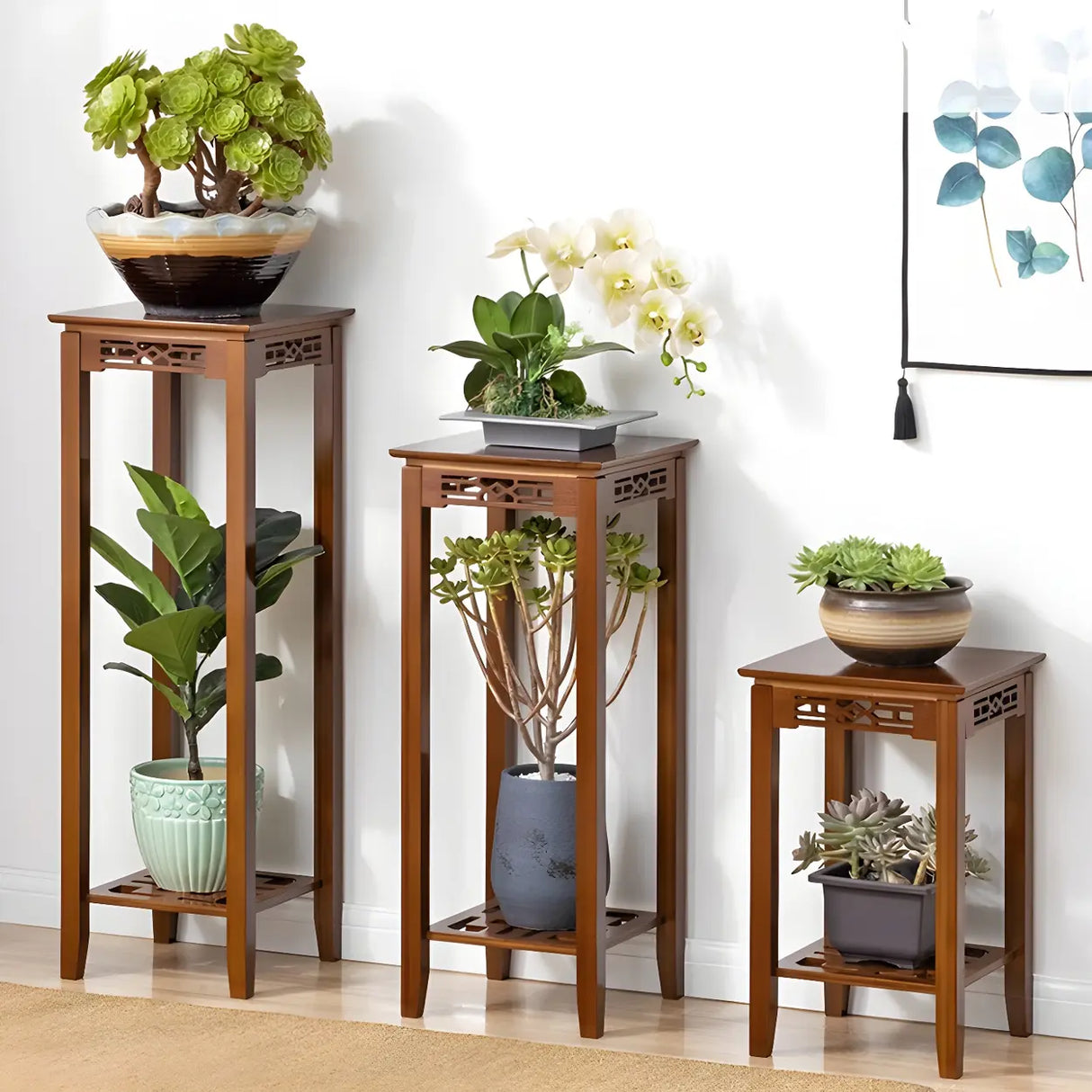 Home Display Modern Waterproof Square Bamboo Plant Stand Image - 8