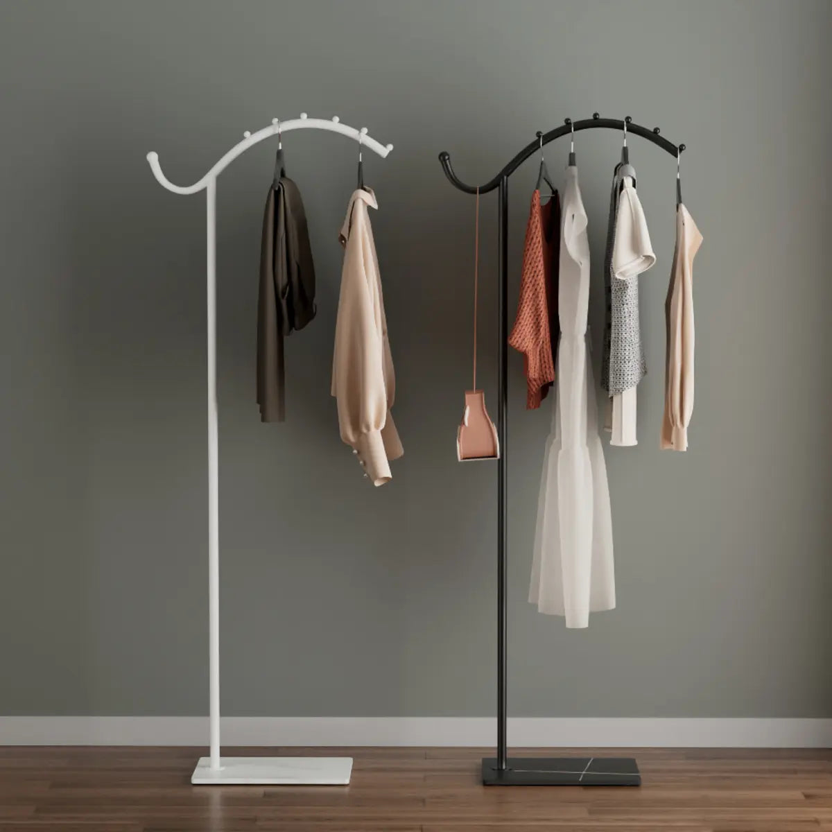 Hooks Curved Metal Black-White Tall Stand Coat Rack Image - 1