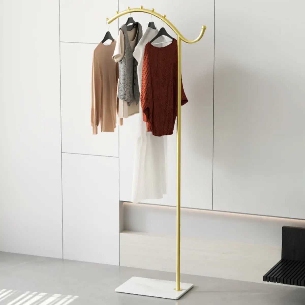 Hooks Curved Metal Black-White Tall Stand Coat Rack Image - 10