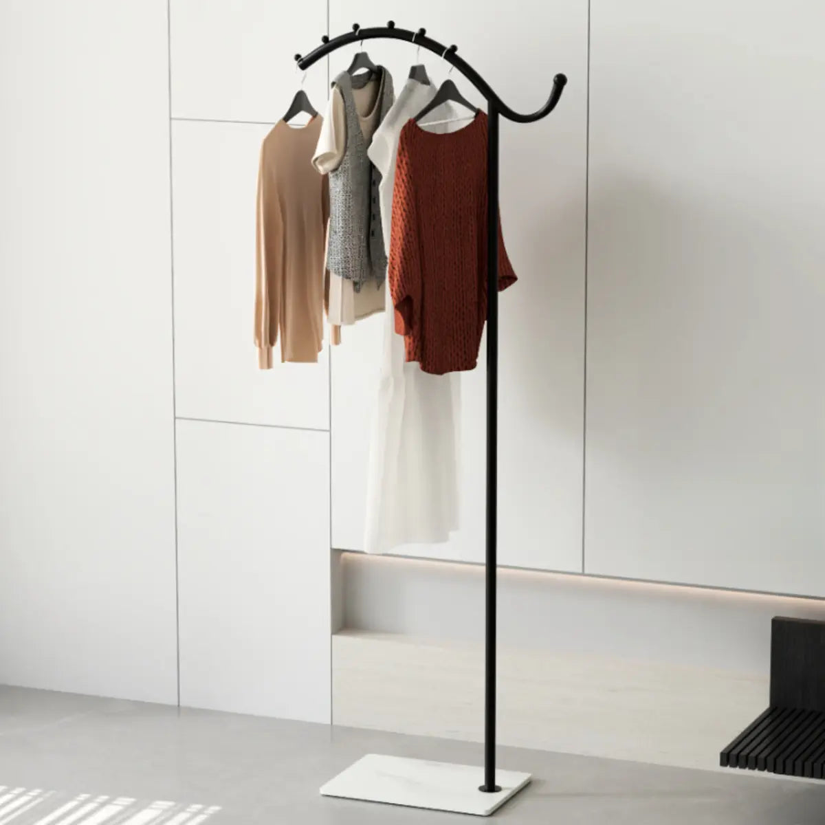 Hooks Curved Metal Black-White Tall Stand Coat Rack Image - 11