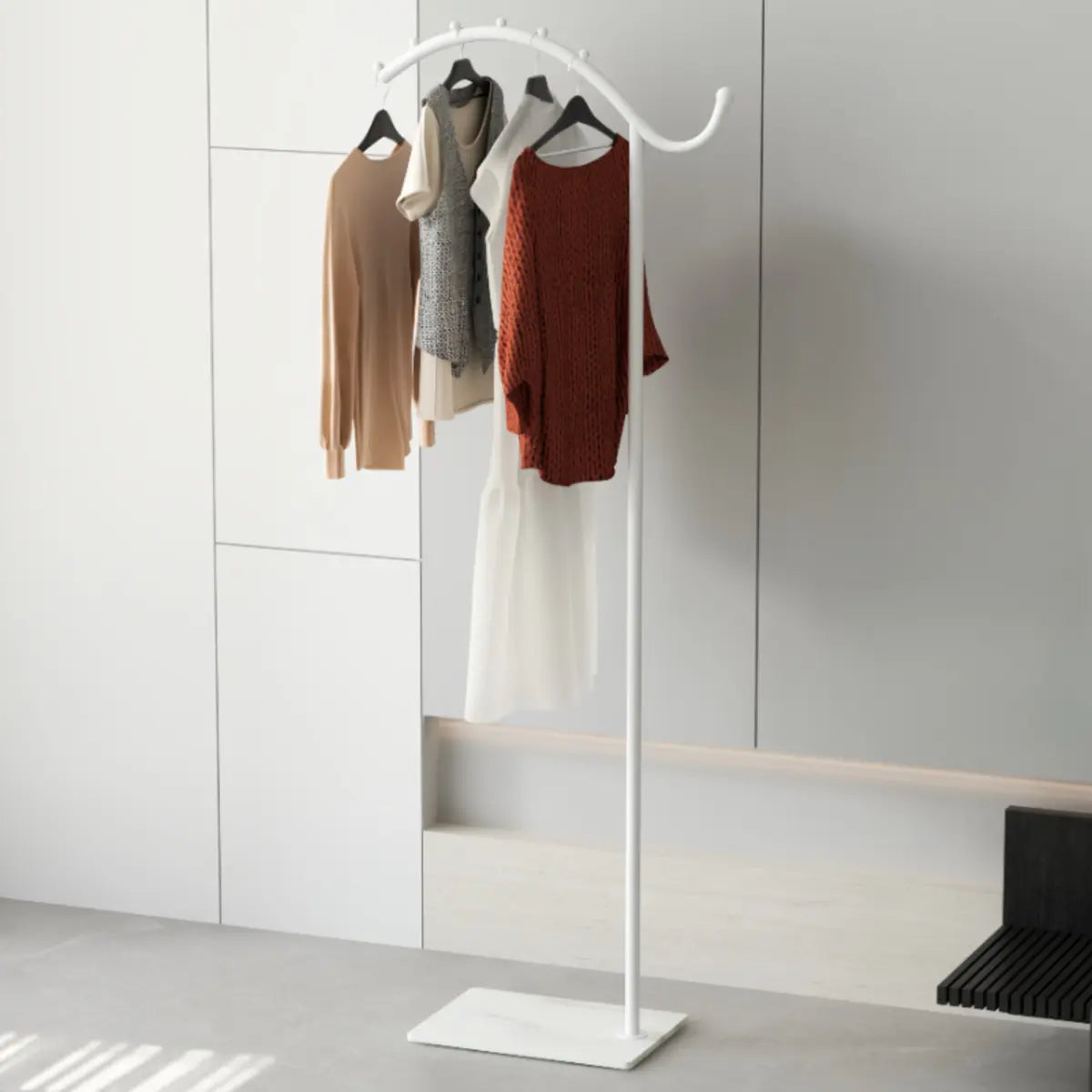 Hooks Curved Metal Black-White Tall Stand Coat Rack Image - 12