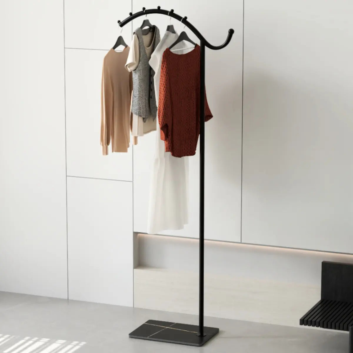 Hooks Curved Metal Black-White Tall Stand Coat Rack Image - 13