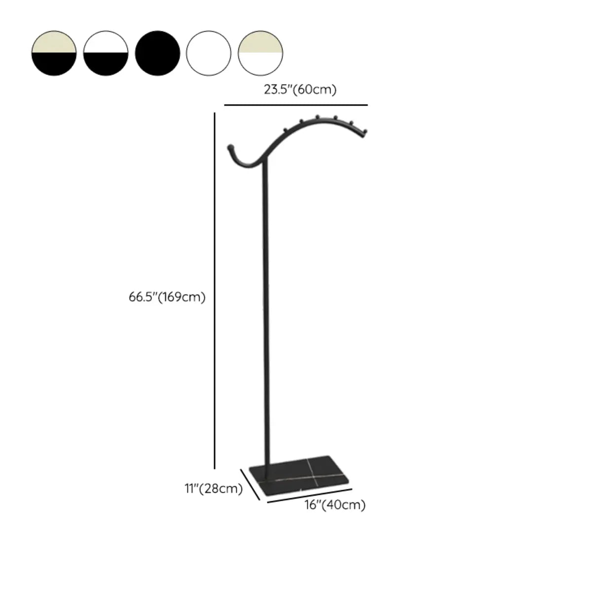 Hooks Curved Metal Black-White Tall Stand Coat Rack