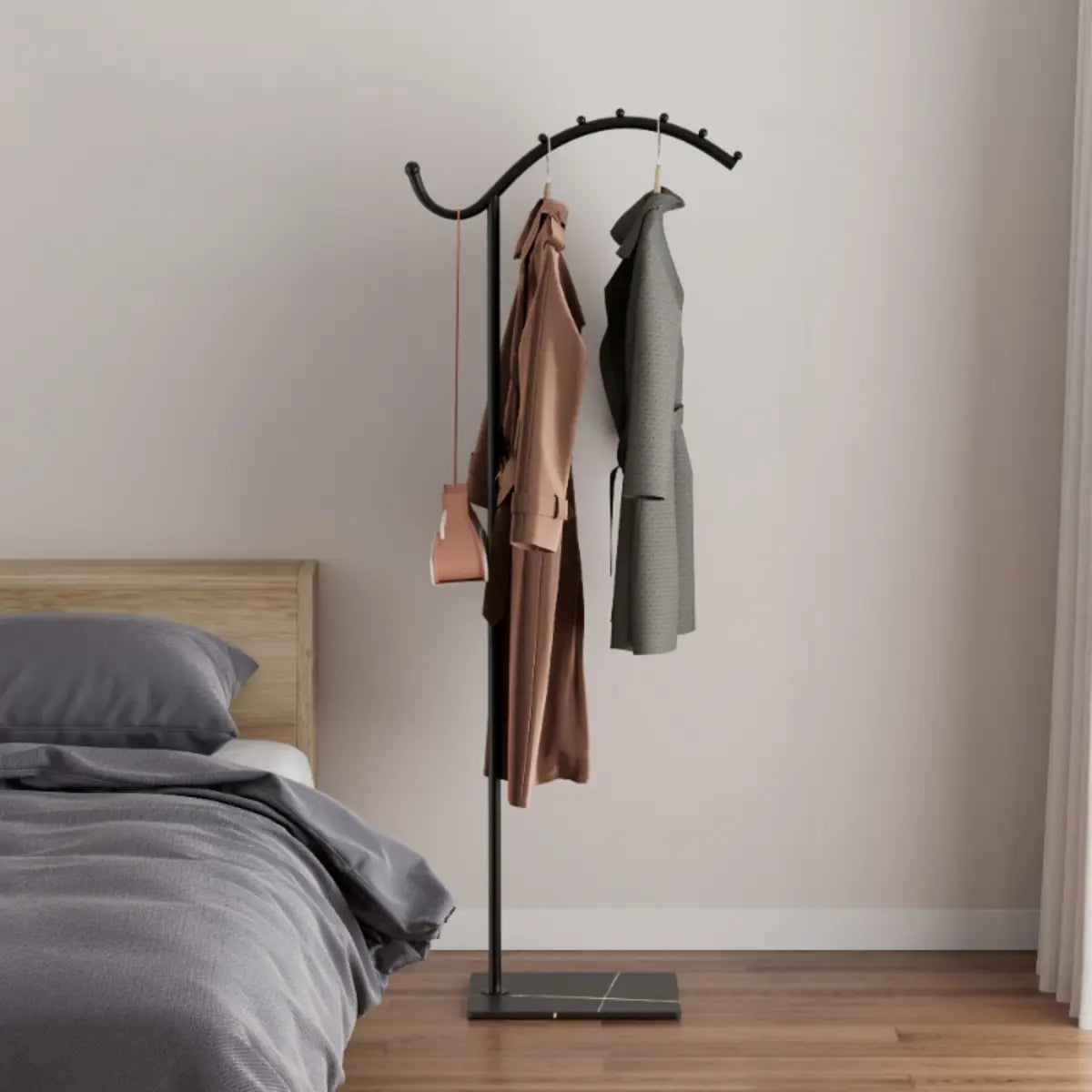 Hooks Curved Metal Black-White Tall Stand Coat Rack Image - 3