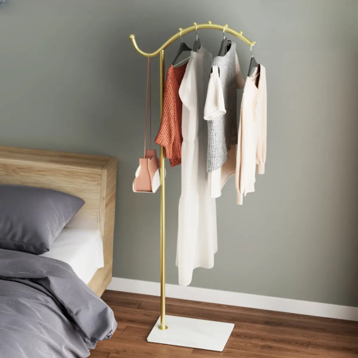 Hooks Curved Metal Black-White Tall Stand Coat Rack Image - 4