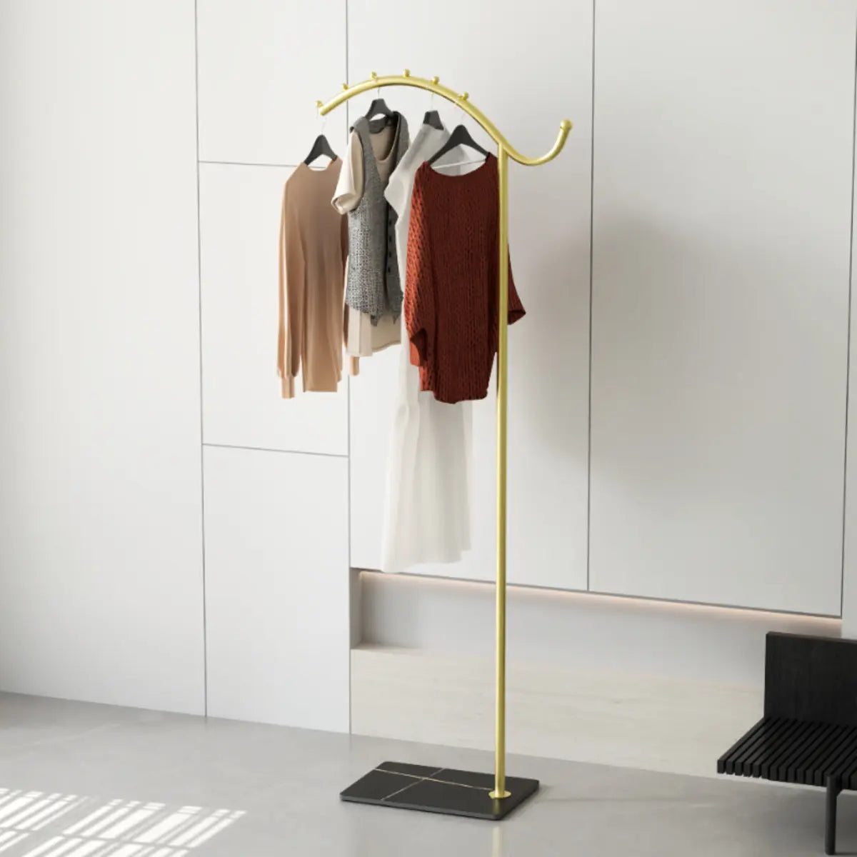 Hooks Curved Metal Black-White Tall Stand Coat Rack Image - 9