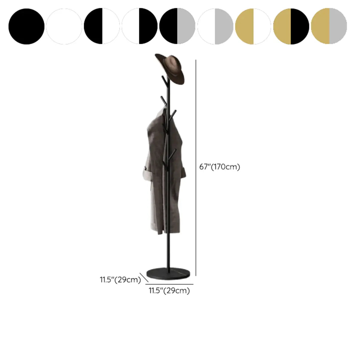 Hooks Gold Metal Freestanding Round Base Tree Coat Rack