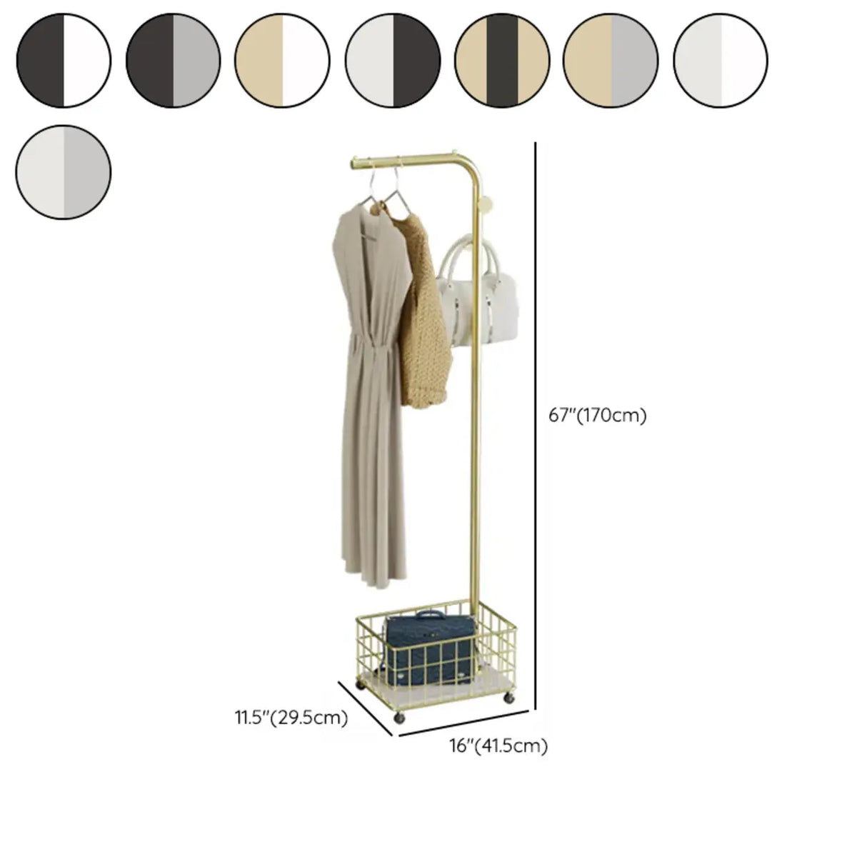 Hooks Metal Gold Shelves Coat Rack with Basket Storage