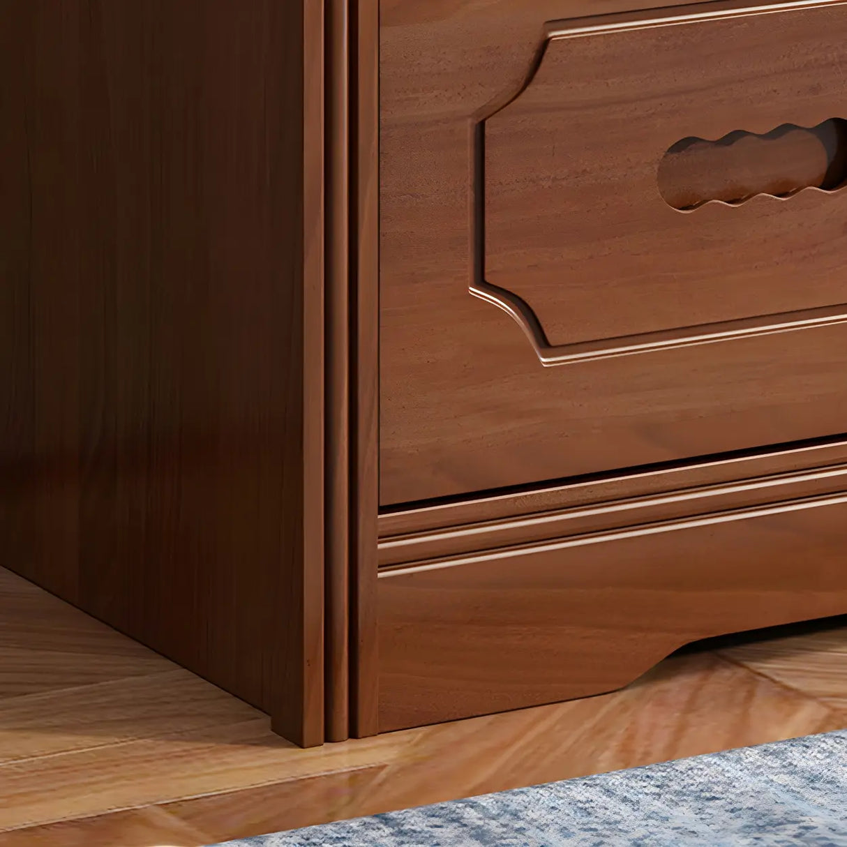 Horizontal Brown Rubberwood Double Dresser for Bedroom Image - 12