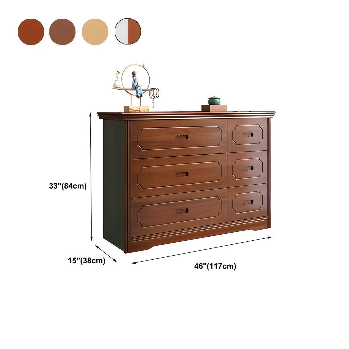Horizontal Brown Rubberwood Double Dresser for Bedroom