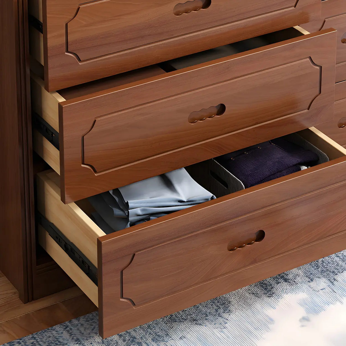 Horizontal Brown Rubberwood Double Dresser for Bedroom Image - 7