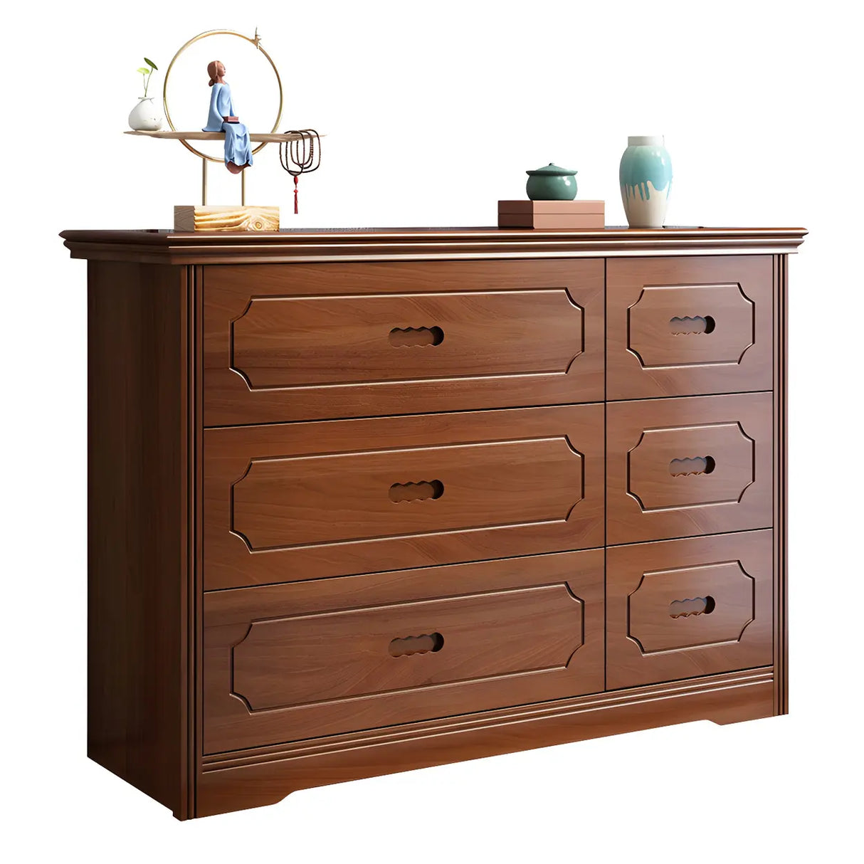 Horizontal Brown Rubberwood Double Dresser for Bedroom Image - 8