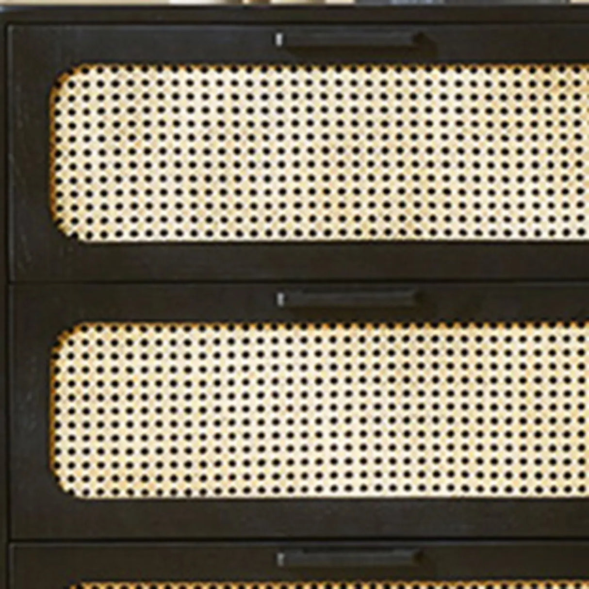 Horizontal Woven Black Wood Double Dresser with Drawers Image - 9