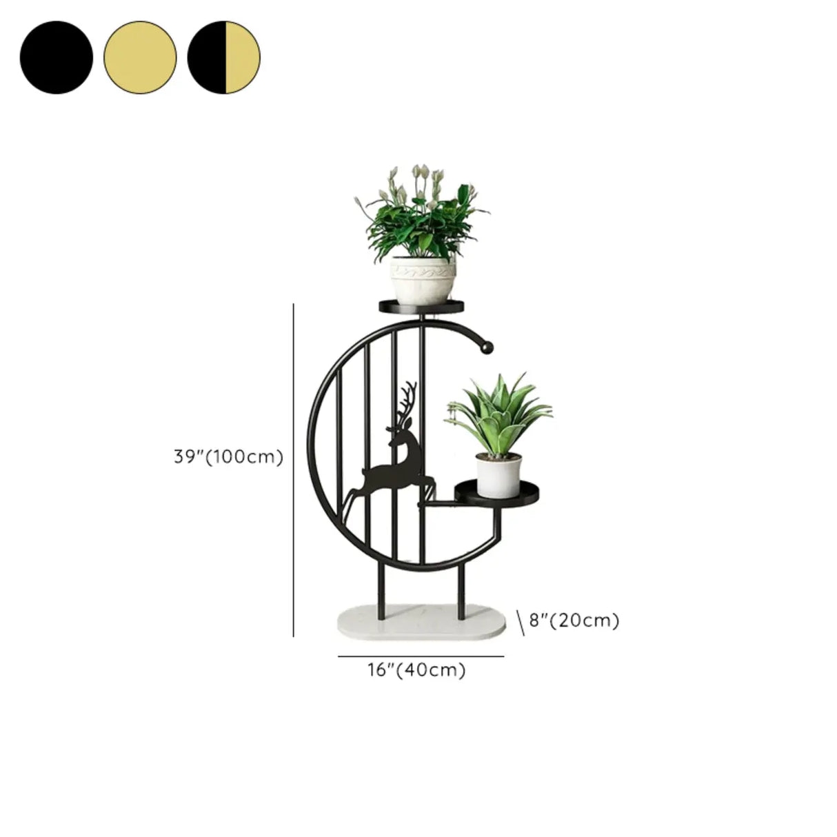 Horse Pattern Round Gold Metal Plant Stand with Shelves
