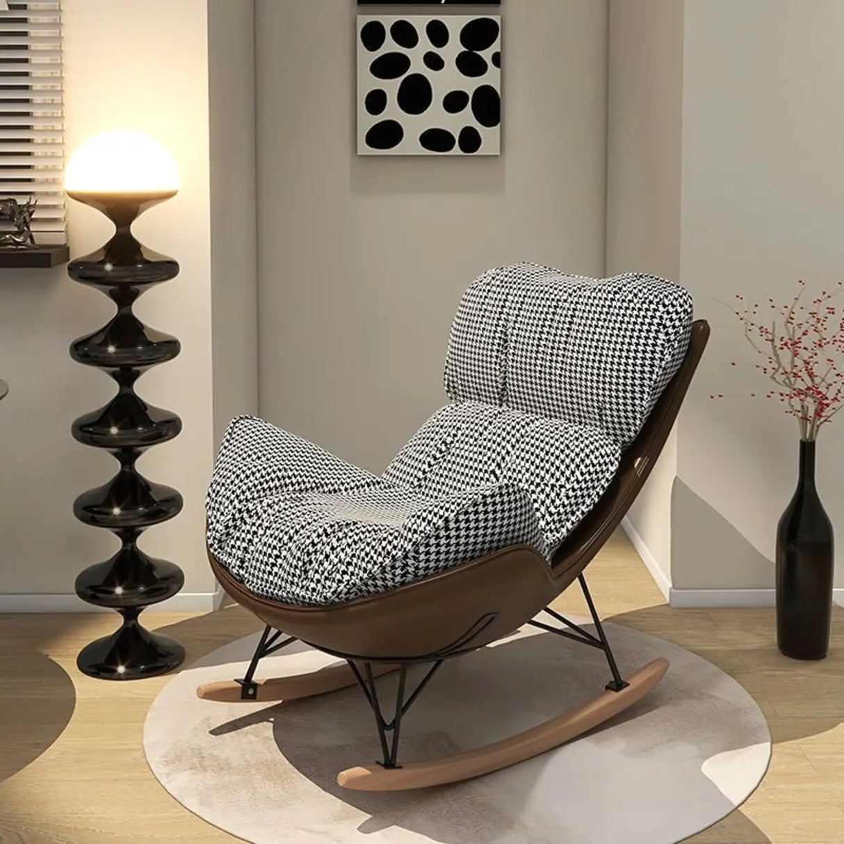 Houndstooth Cotton Linen Rocking Chair with Slipcover Image - 1