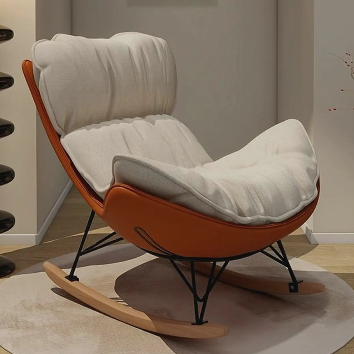 Houndstooth Cotton Linen Rocking Chair with Slipcover Image - 10