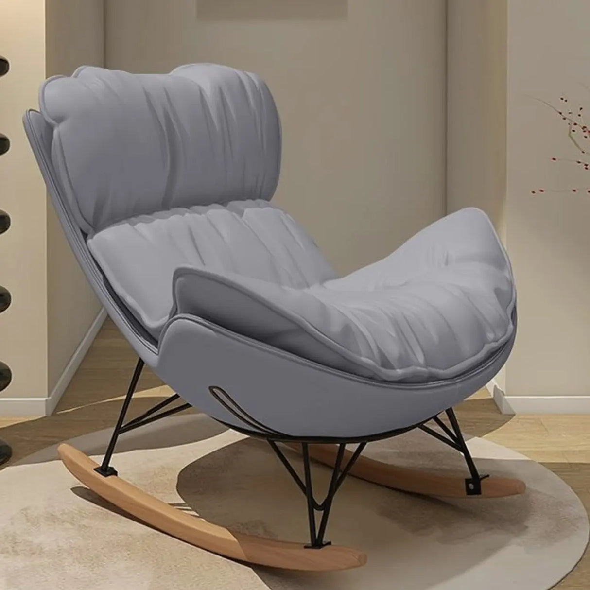 Houndstooth Cotton Linen Rocking Chair with Slipcover Image - 13