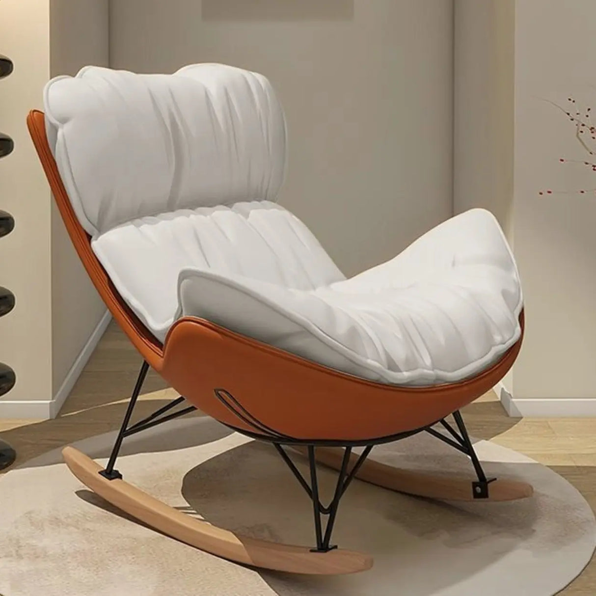 Houndstooth Cotton Linen Rocking Chair with Slipcover Image - 14