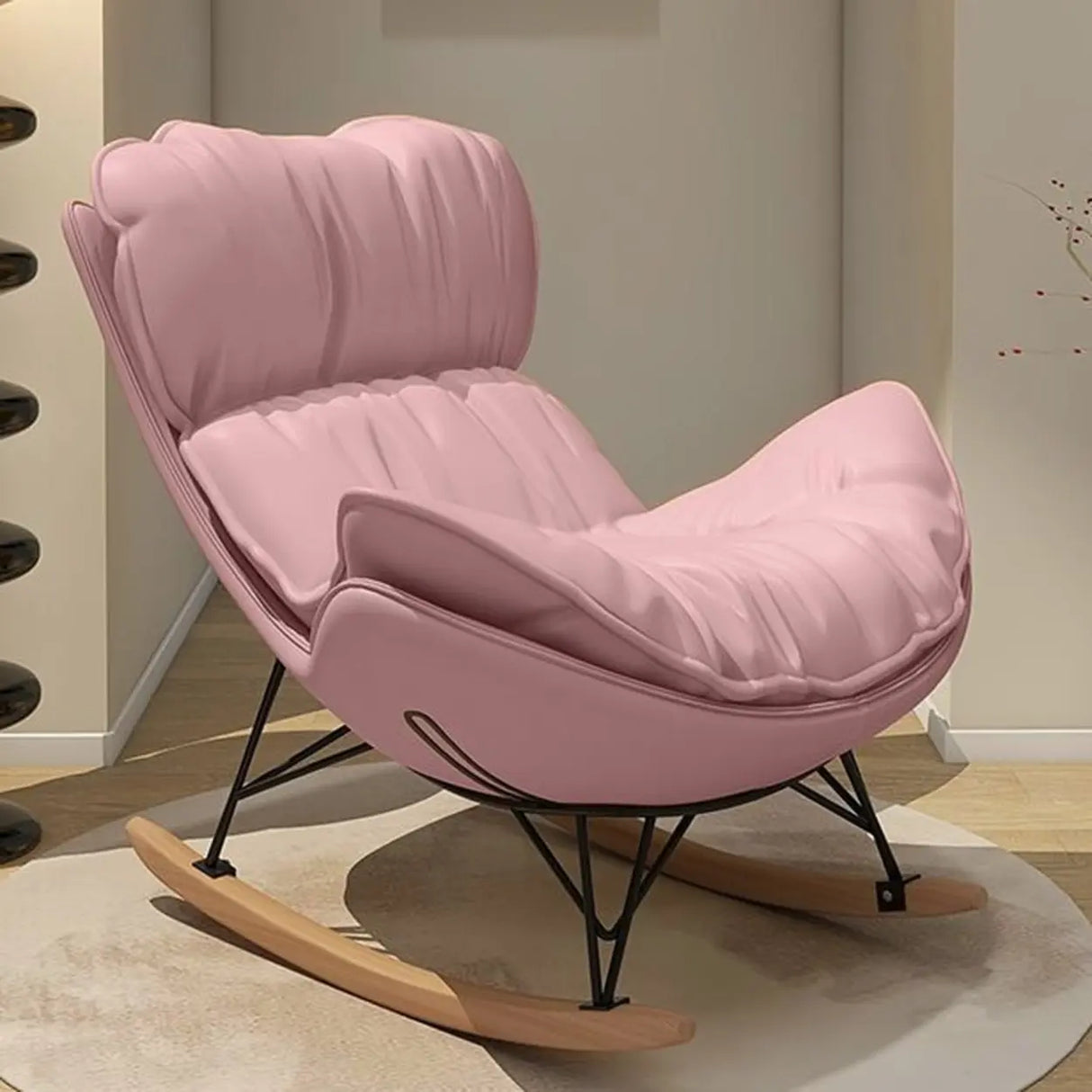 Houndstooth Cotton Linen Rocking Chair with Slipcover Image - 15