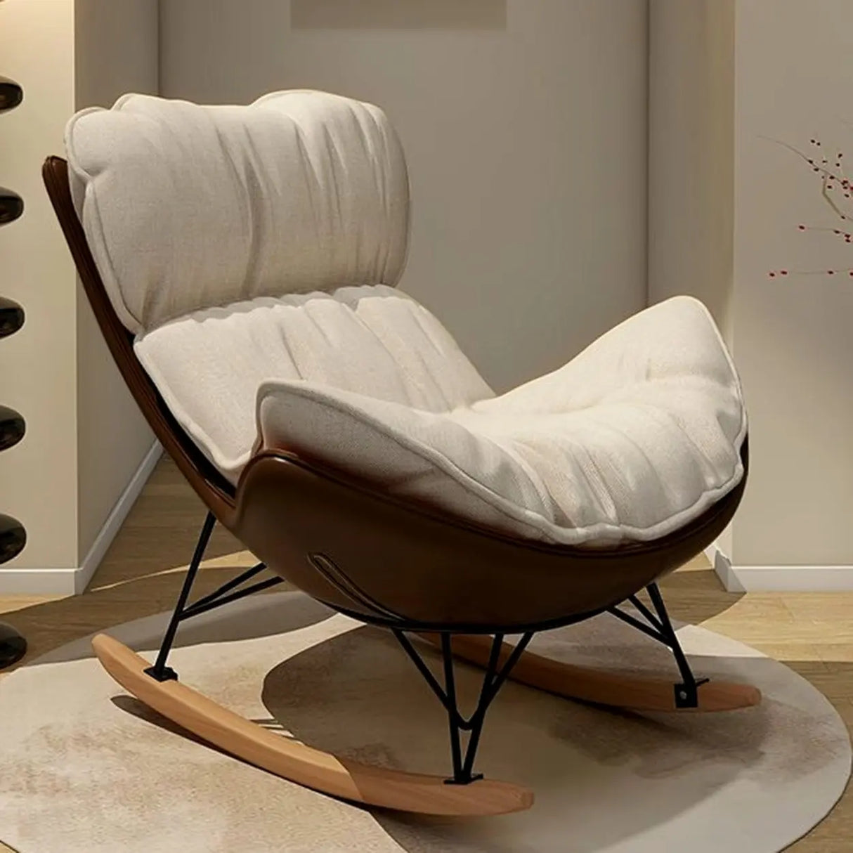 Houndstooth Cotton Linen Rocking Chair with Slipcover Image - 2