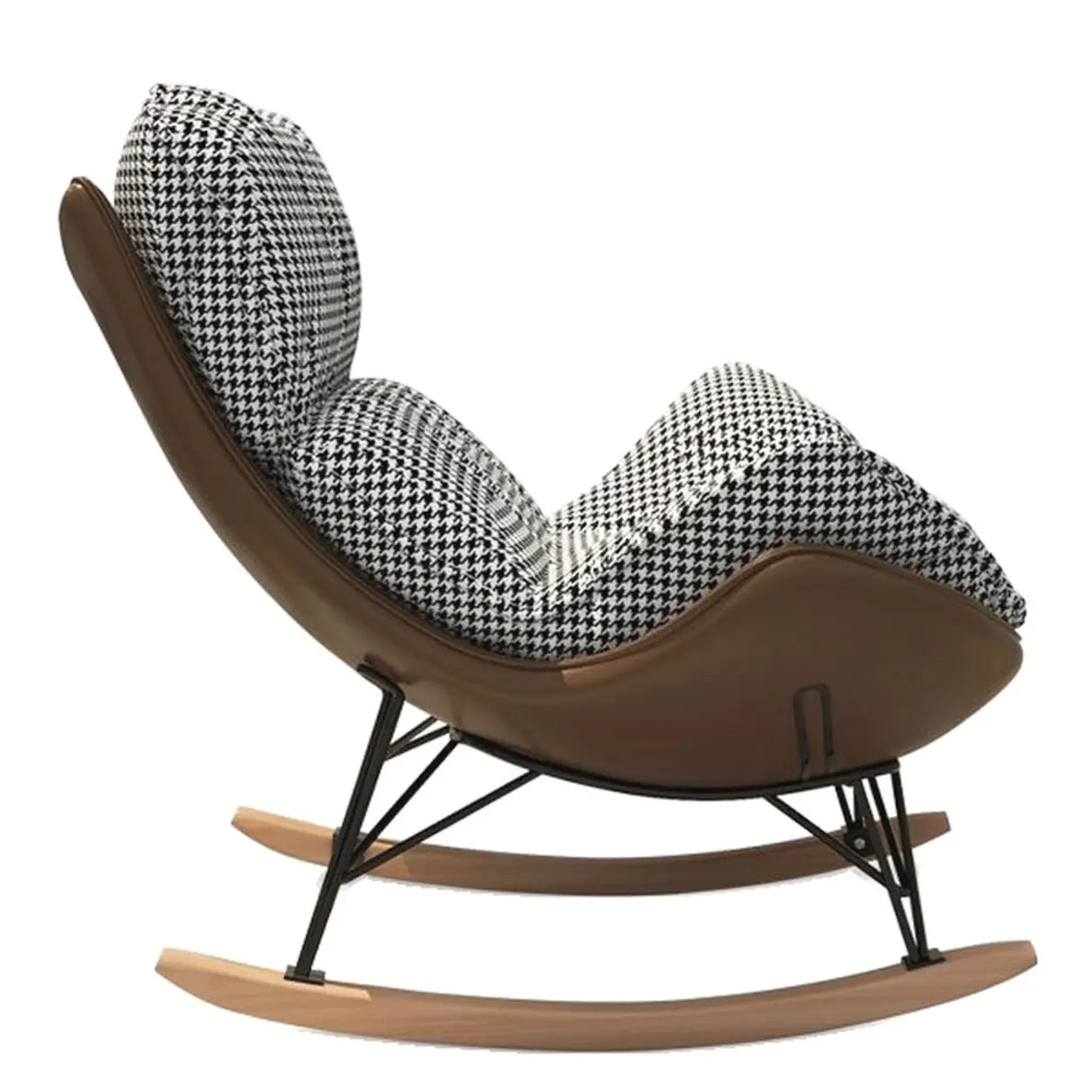 Houndstooth Cotton Linen Rocking Chair with Slipcover Image - 4