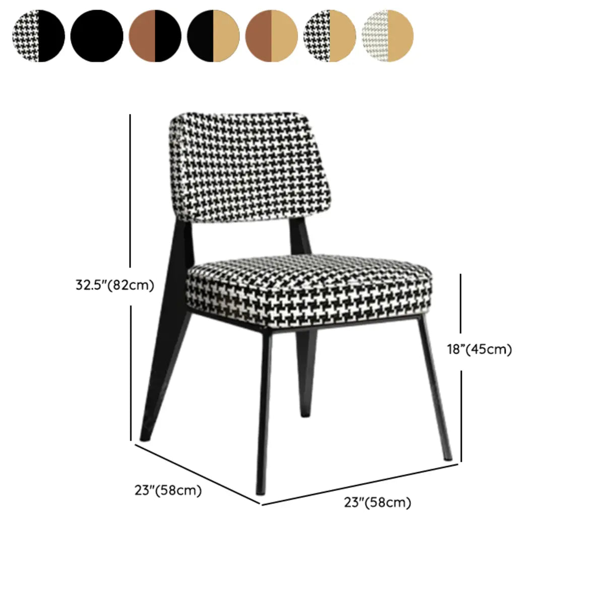 Houndstooth Fabric Soft Seat Arm Dining Chair Yellow