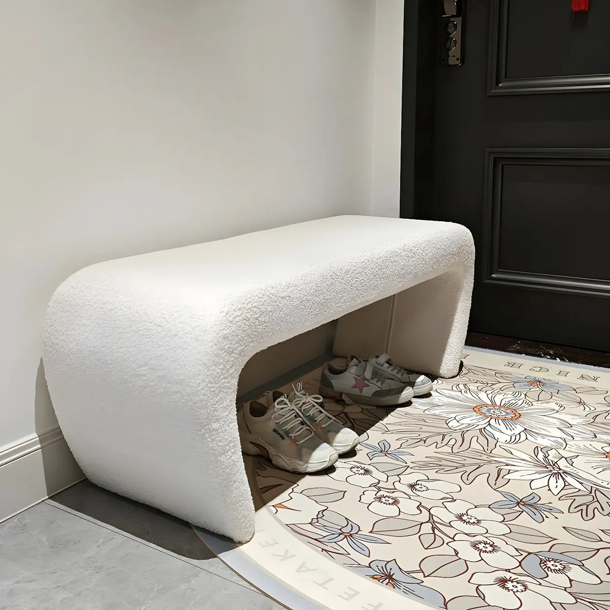 Houndstooth Pattern Upholstered Short Entryway Bench Image - 4