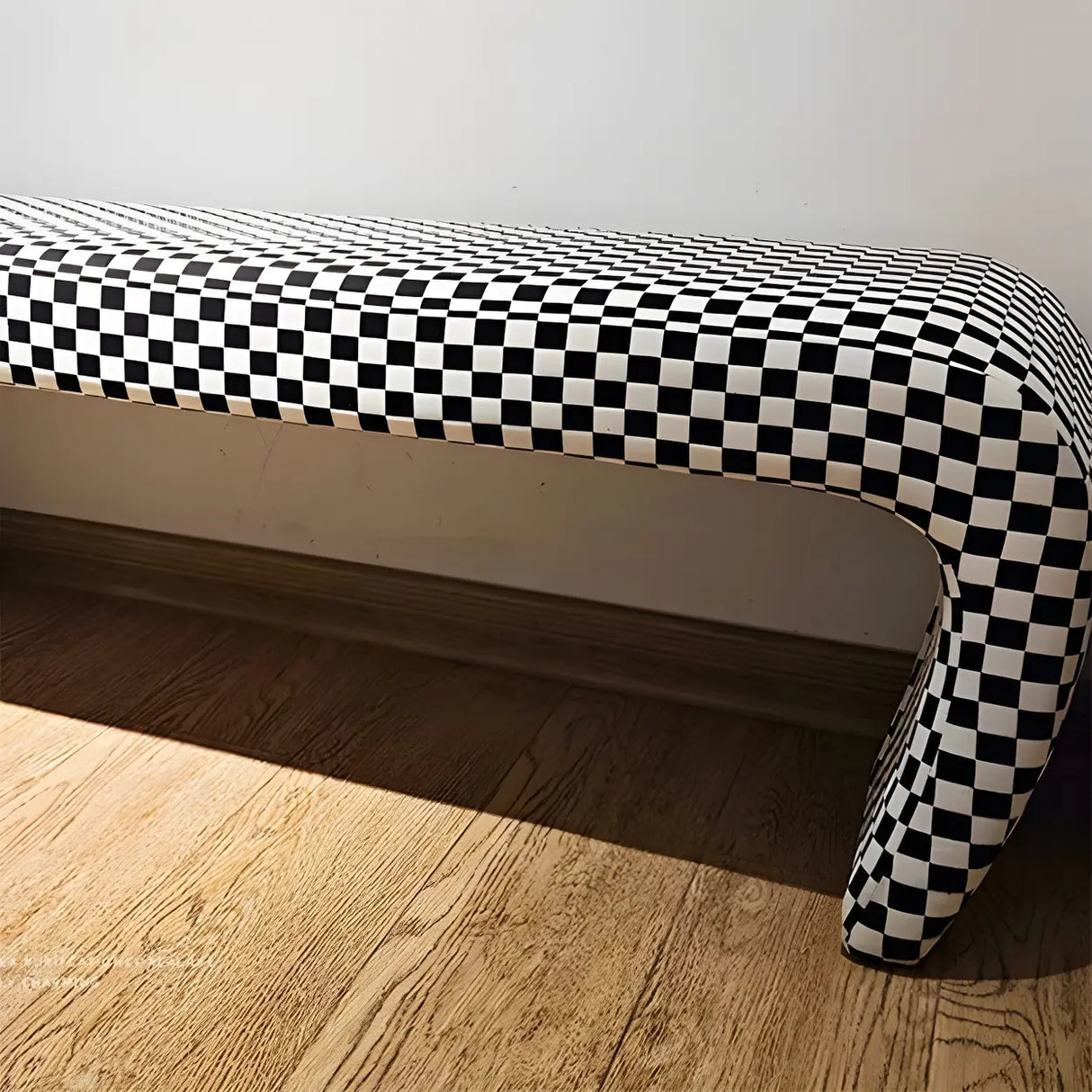 Houndstooth Pattern Upholstered Short Entryway Bench Image - 6