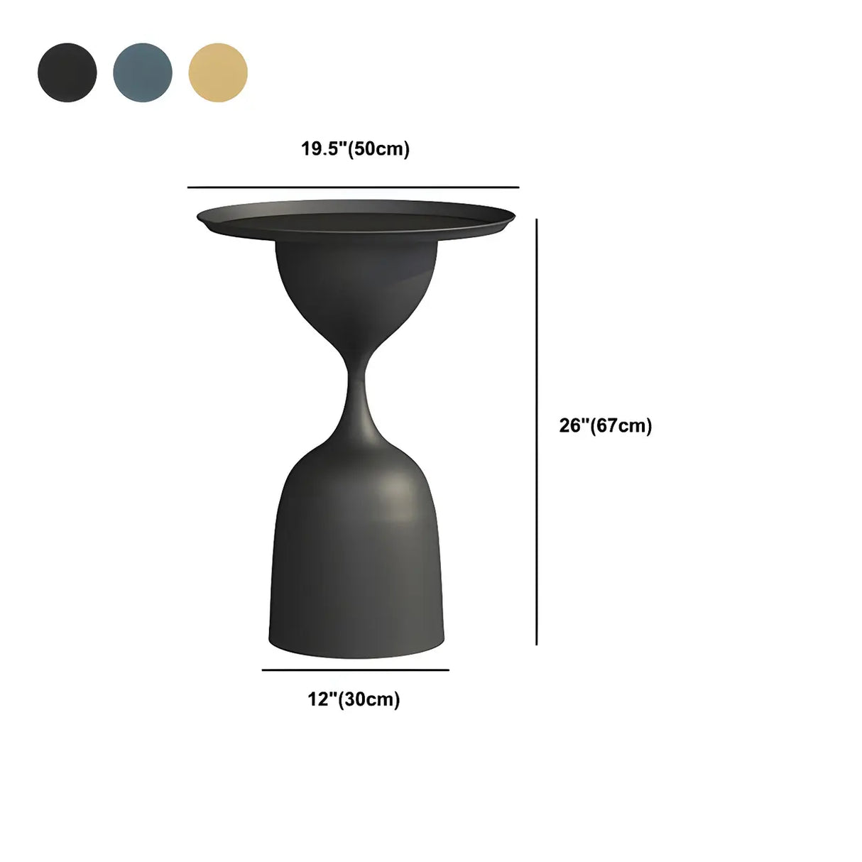 Hourglass Metal Pedestal Blue Accent Tray Top Side Table