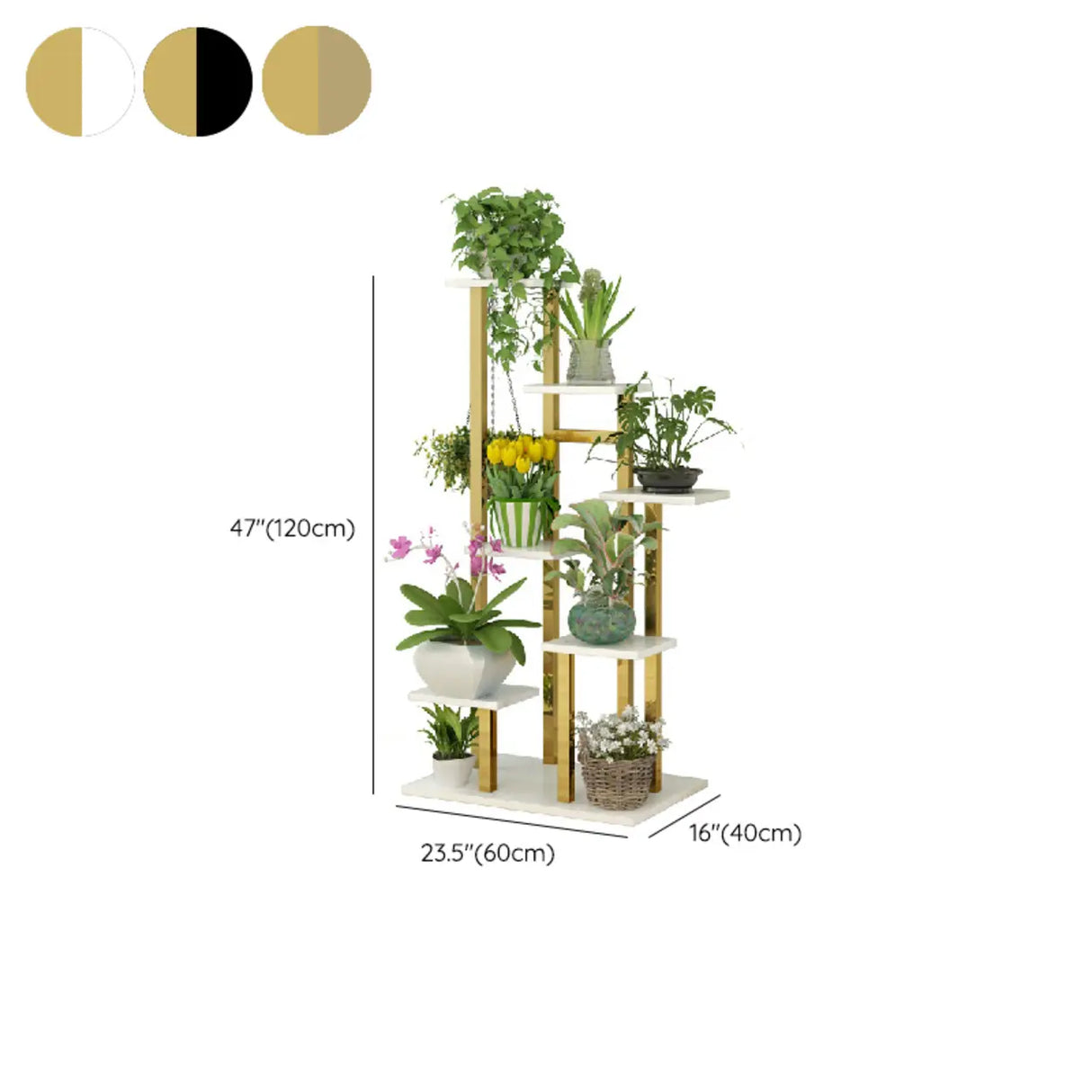 Indoor 5-Tier Rectangle Wood Gold Storage Plant Stand