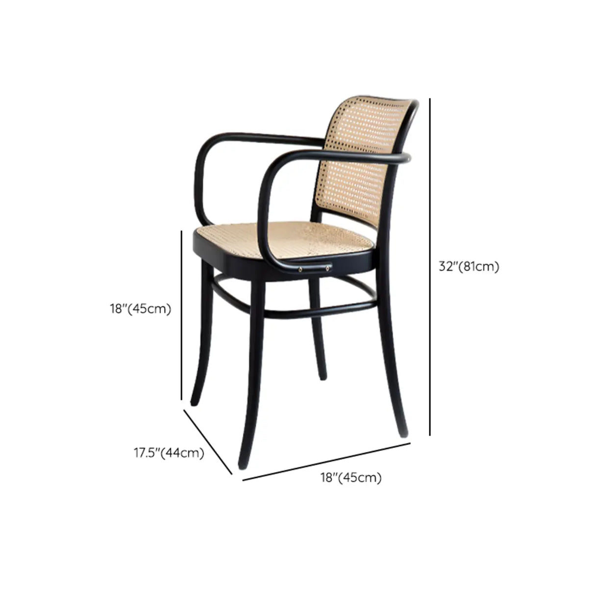 Indoor Arm Chair Rattan Curved Wood Dining Chair Black