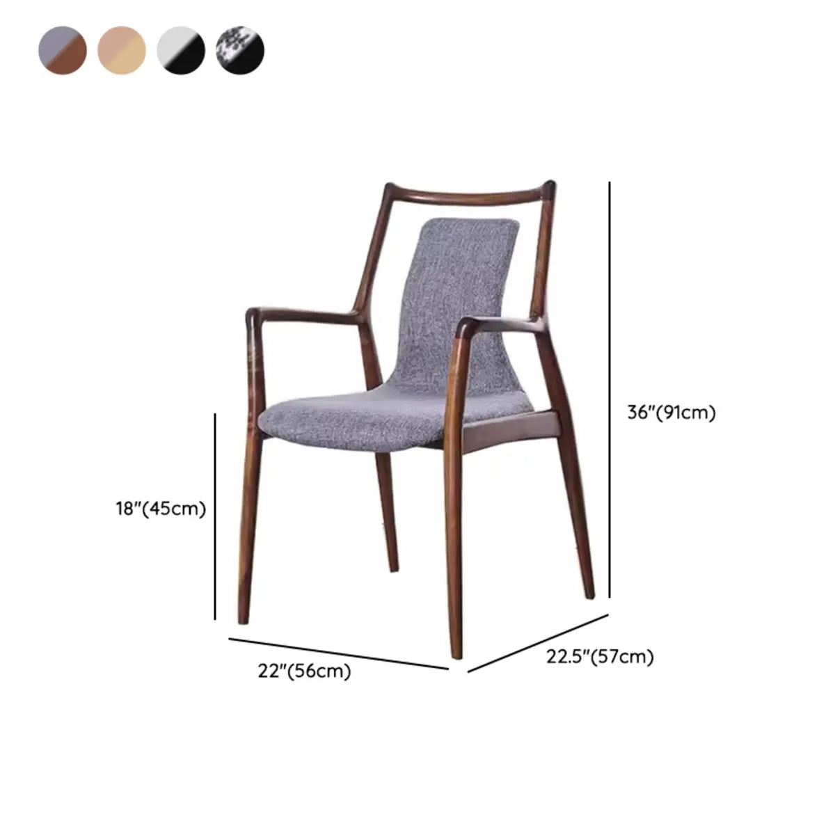 Indoor Black Patterned Leather Arm Wood Dining Chair