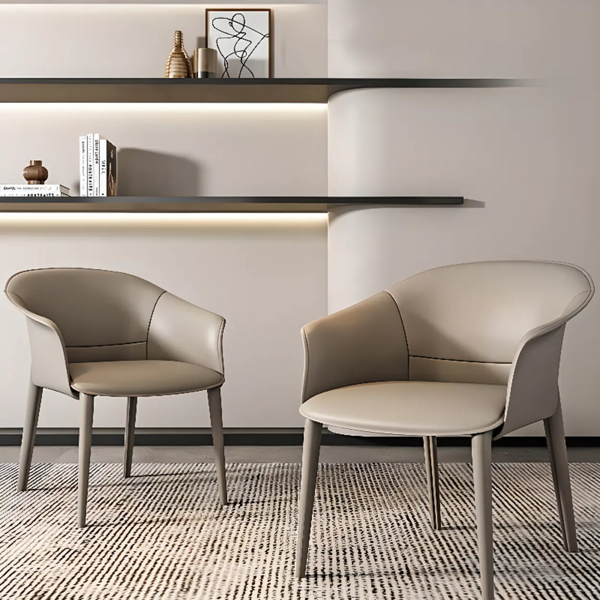 Indoor Light Gray Round Faux Leather Arm Dining Chair Image - 1