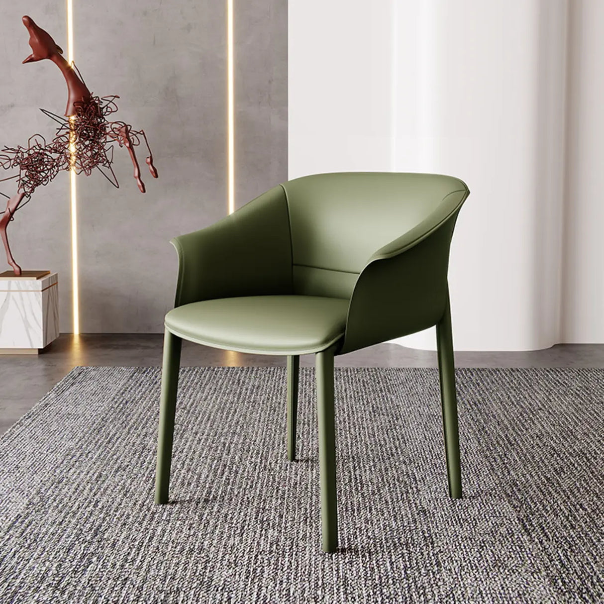 Indoor Light Gray Round Faux Leather Arm Dining Chair Image - 4