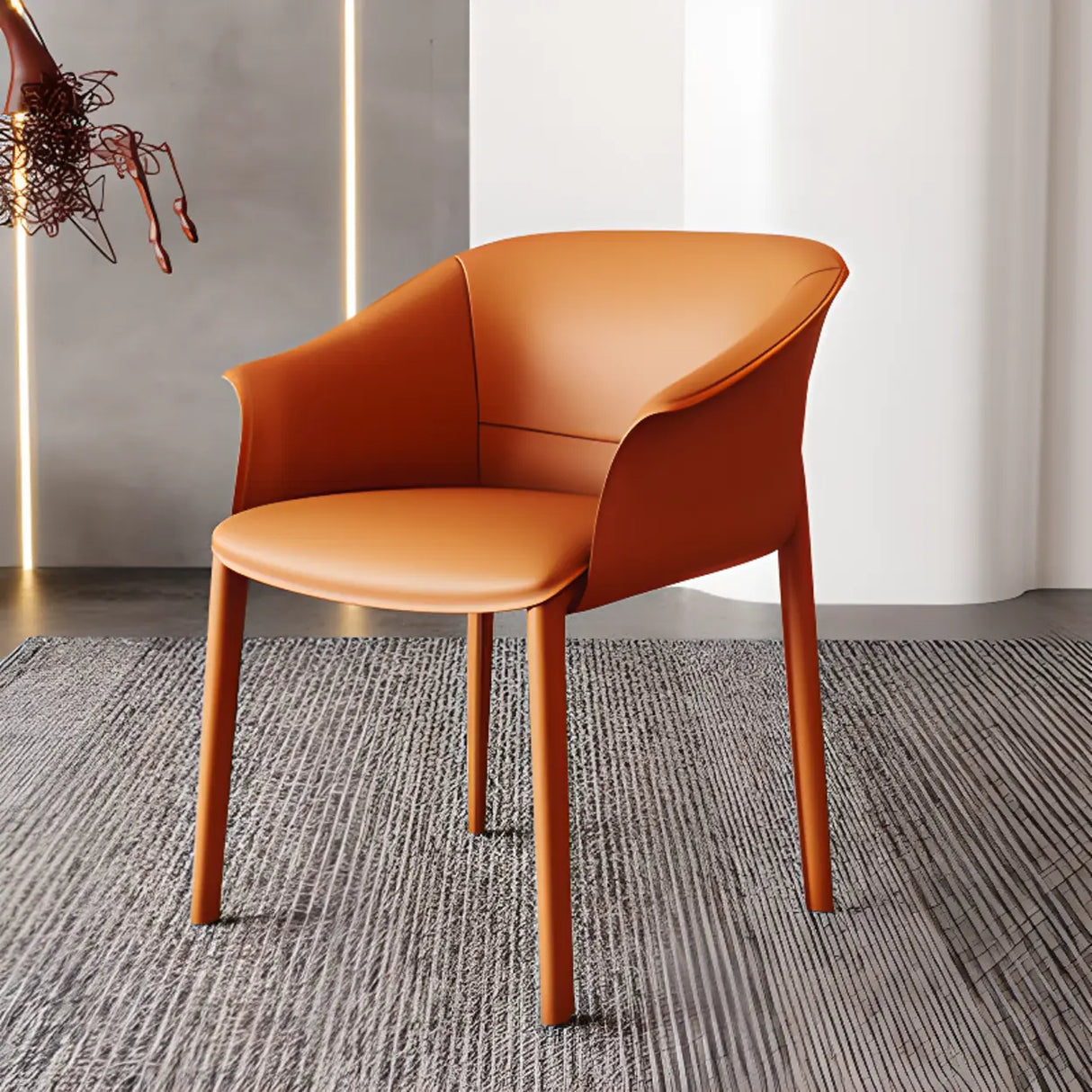 Indoor Light Gray Round Faux Leather Arm Dining Chair Image - 5