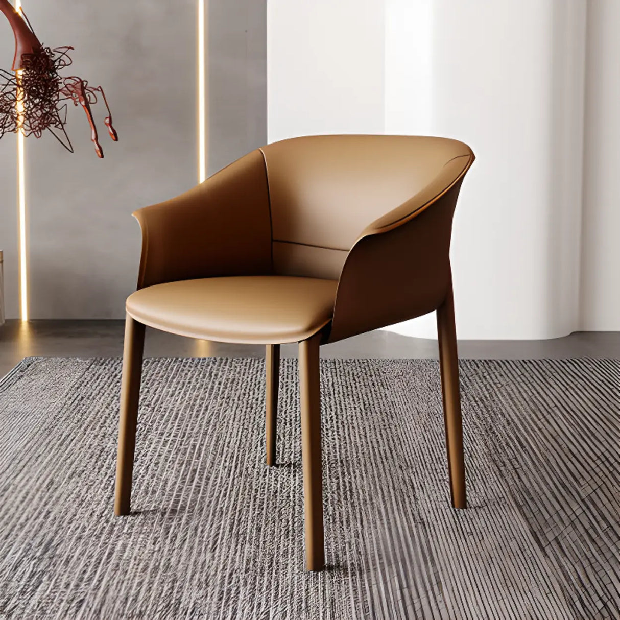 Indoor Light Gray Round Faux Leather Arm Dining Chair Image - 7