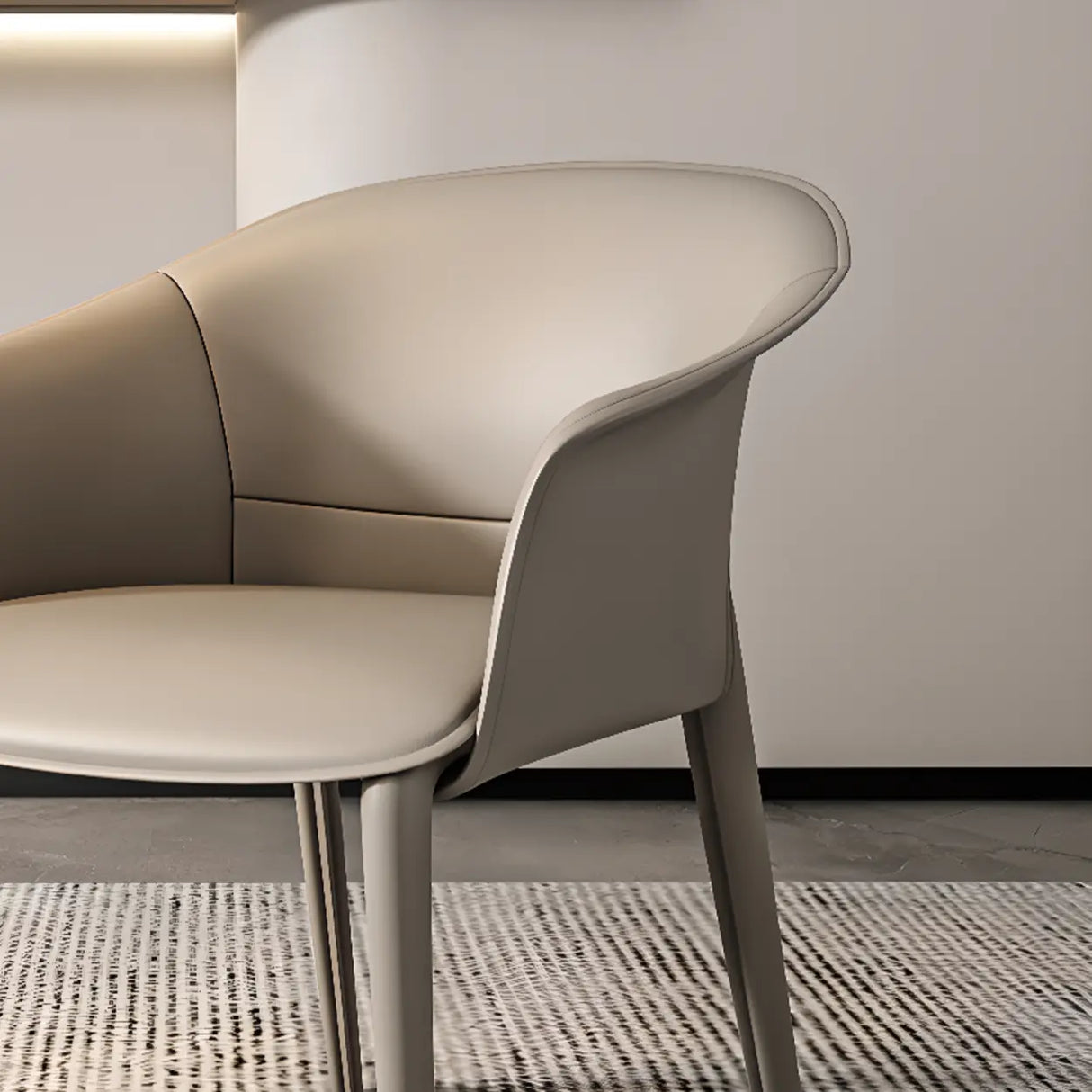 Indoor Light Gray Round Faux Leather Arm Dining Chair Image - 8
