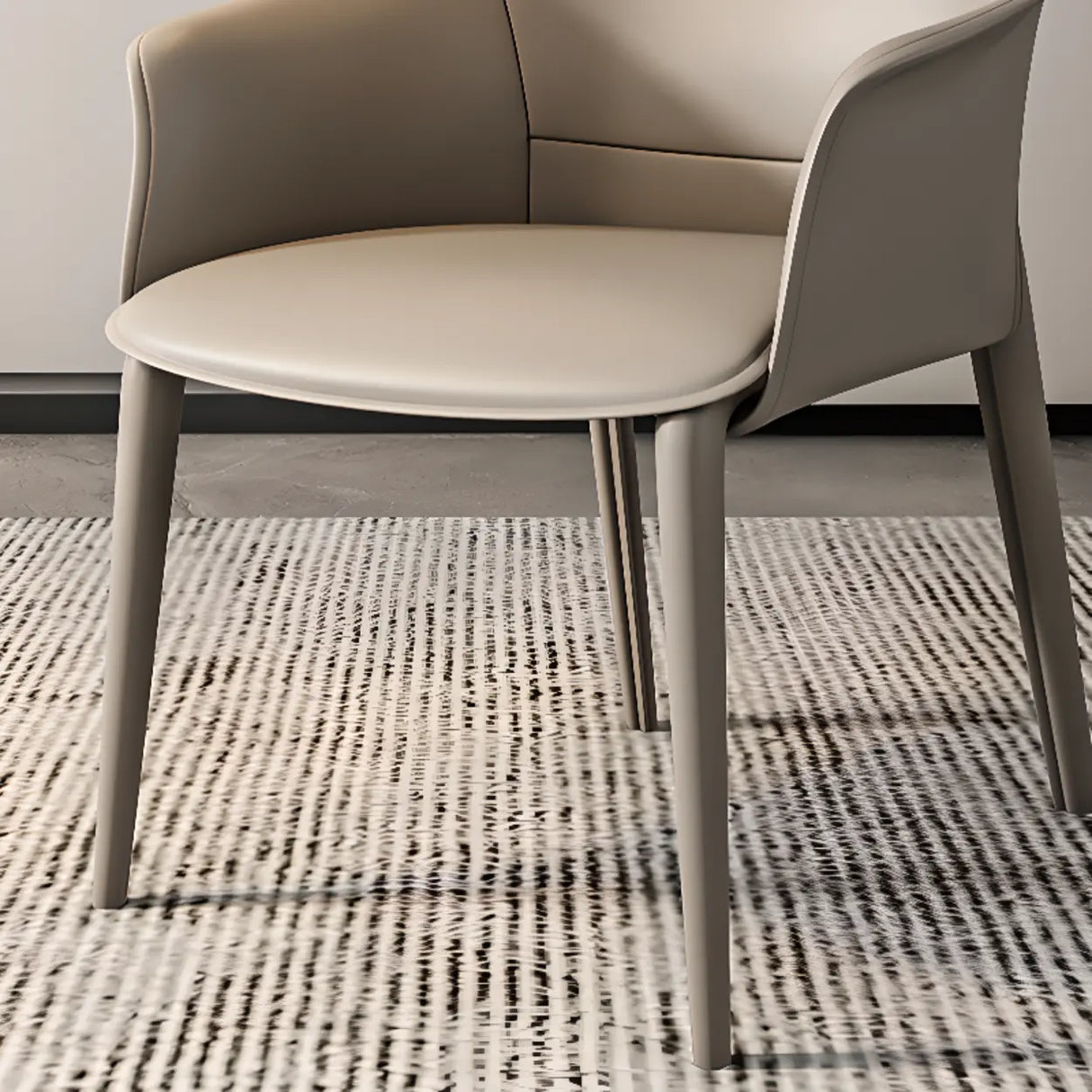 Indoor Light Gray Round Faux Leather Arm Dining Chair Image - 9