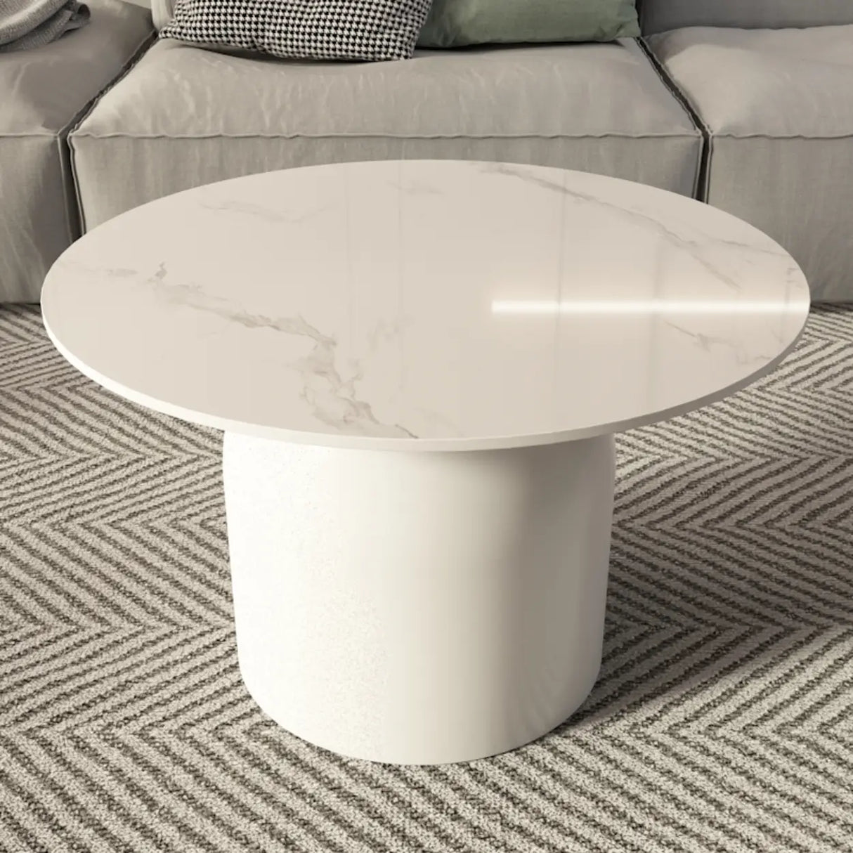 Indoor Modern White Stone Circular Nesting Coffee Table Image - 17