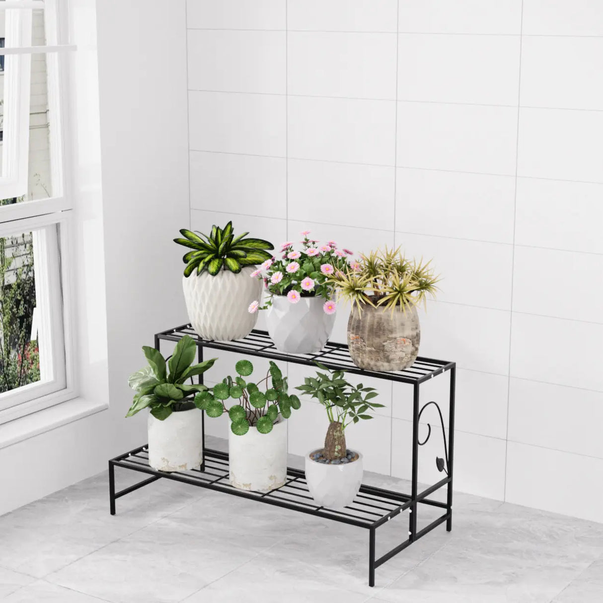 Indoor Rectangular Metal Frame Mesh Plant Stand White Image - 12