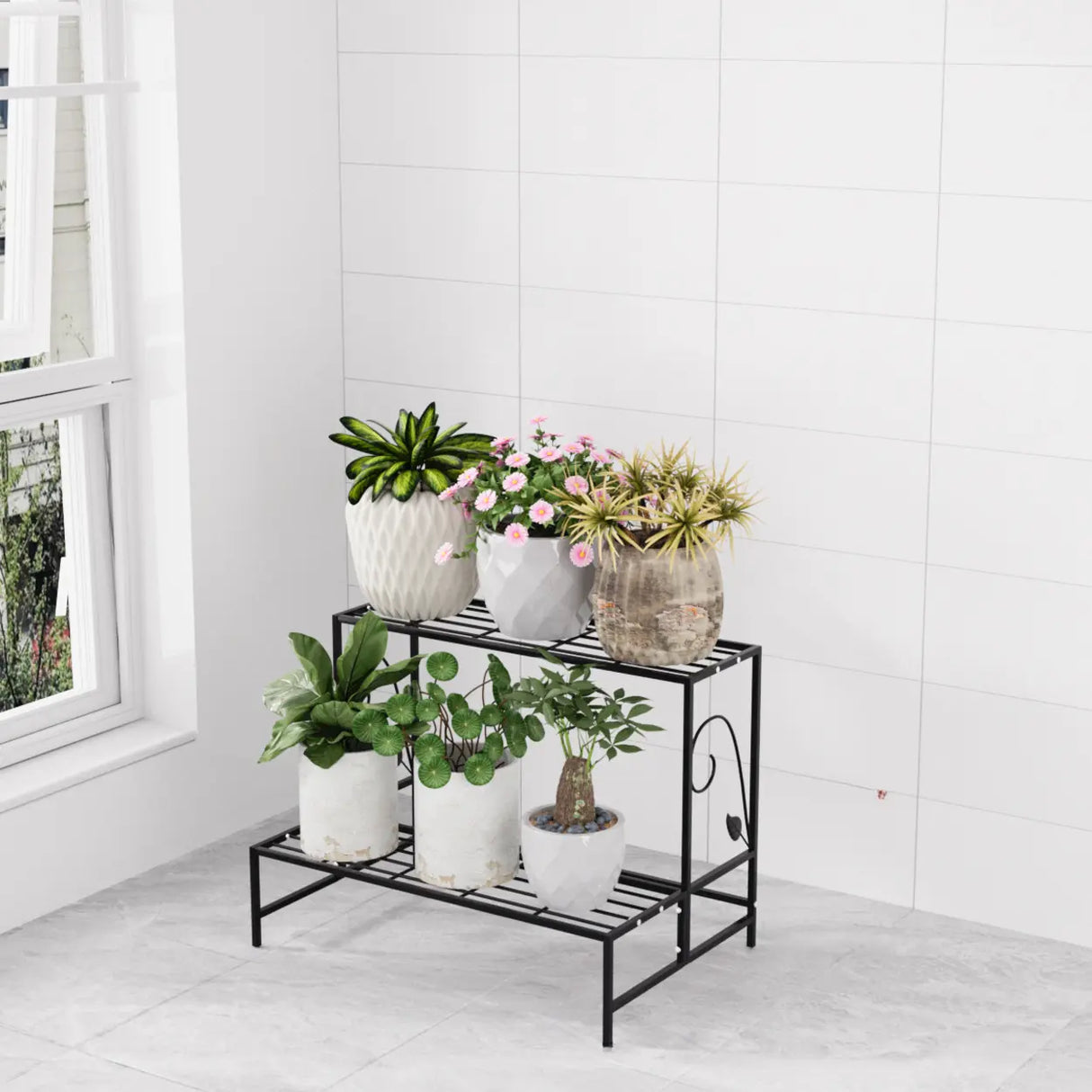 Indoor Rectangular Metal Frame Mesh Plant Stand White Image - 15