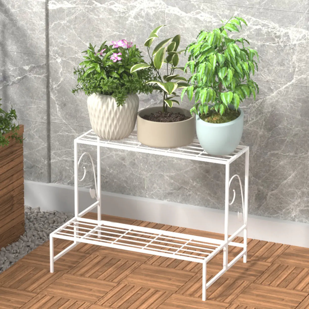 Indoor Rectangular Metal Frame Mesh Plant Stand White Image - 2